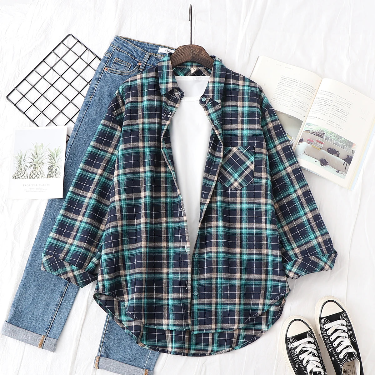 Women's Checked Collared Long Sleeve Shirt
