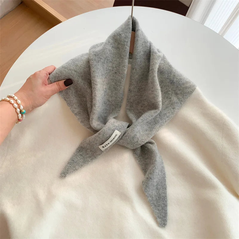 Solid Small Triangle Knit Scarf with Pointed Ends