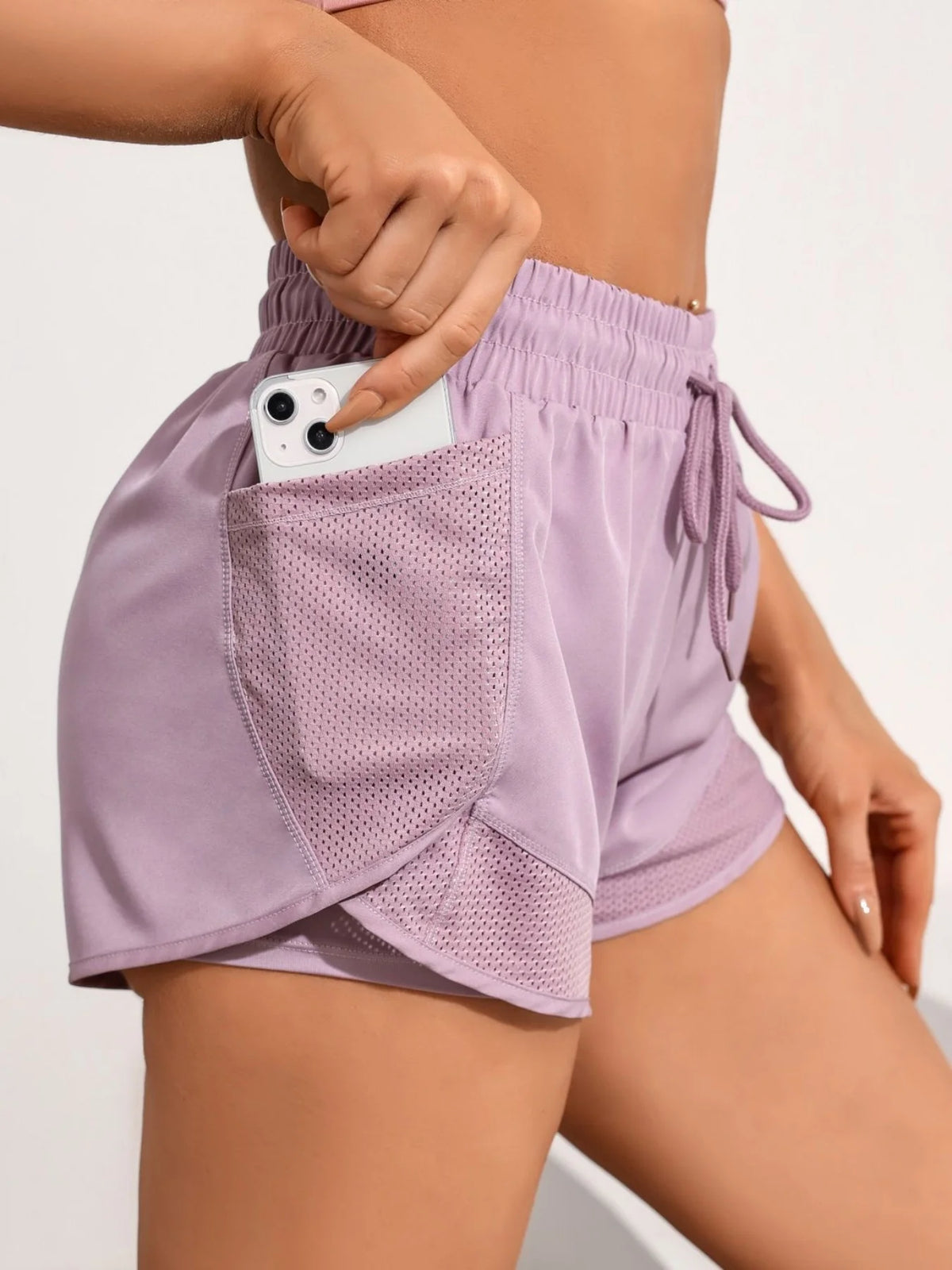 Women's Two Layer Polyester Running Shorts with a Drawstring Waist