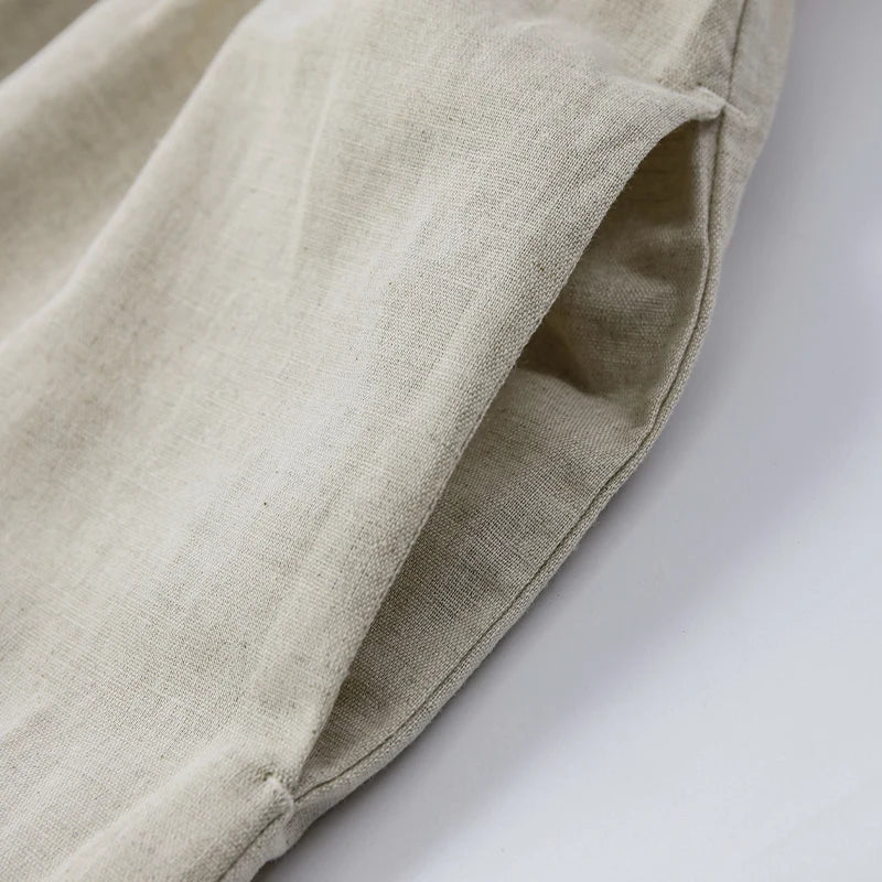 Women's Cotton-Linen Short-Sleeve Round-Neck A-Line Midi Dress with Pockets for Casual Outfits