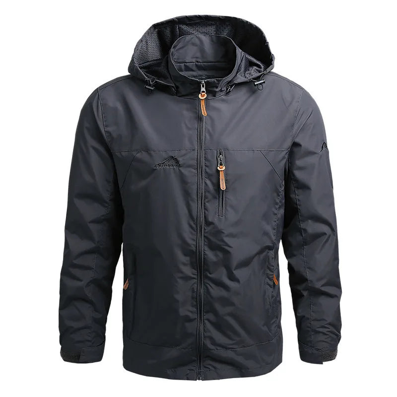 Men's Hooded Outdoor Zip-Front Windbreaker