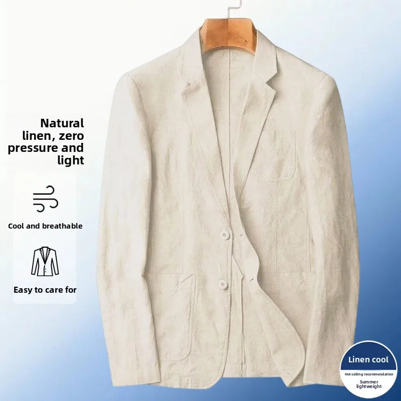 Men's Linen Long-Sleeve Notched-Lapel Single-Breasted Blazer for Smart Casual Everyday Layered Outfits