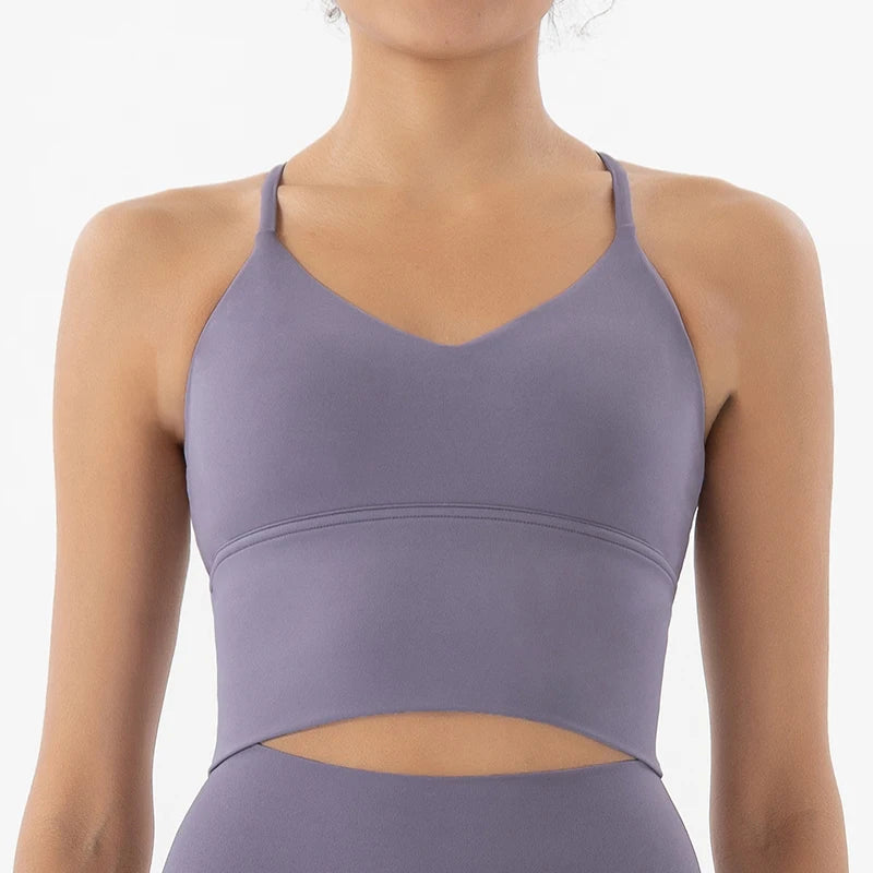 Women's V Neck Cross Back Longline Tank Top