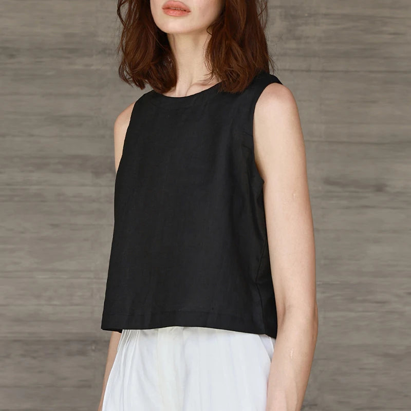 Women's Linen Sleeveless Cropped Tank Top with Button Detail for Casual Outfits