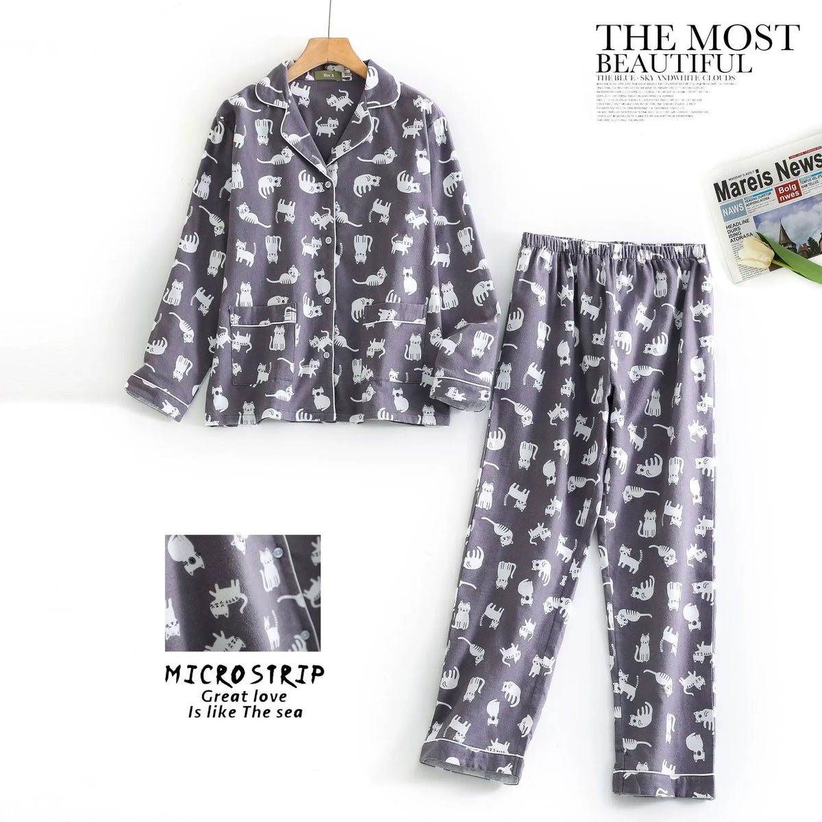 Women's Printed Button Front Long Sleeve Pajama Set with Top and Pants