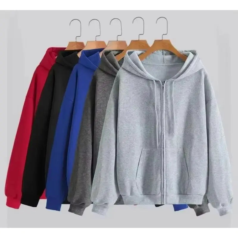 Long Sleeve Full Zip Casual Hooded Sweatshirt for Layering