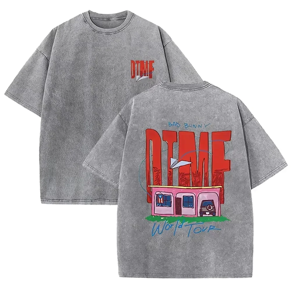 Bad Bunny DTMF World Tour Print Vintage Washed Black Casual T Shirt