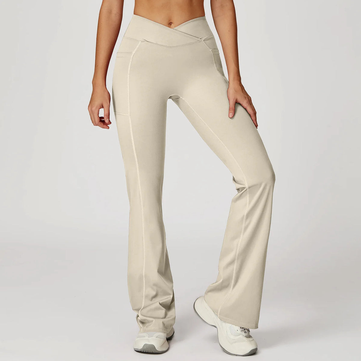 Women's High V Waist Flared Workout Pants with Side Pockets
