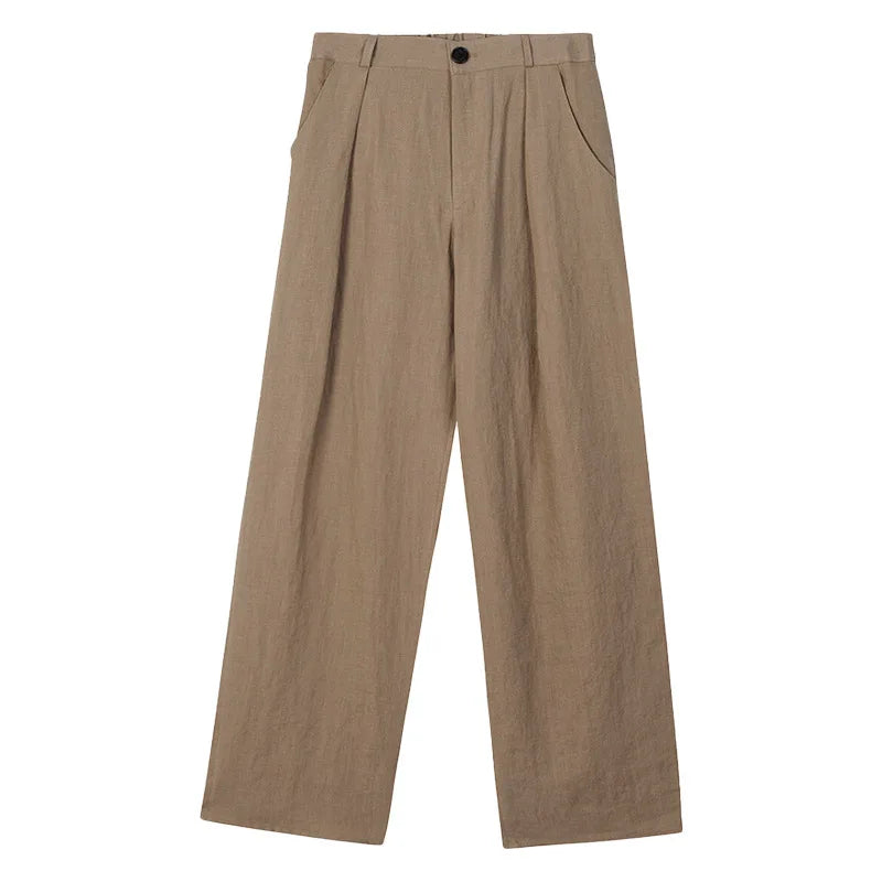 Women's Linen Loose Wide-Leg Full-Length Pants with Button Fly for Casual Outfits