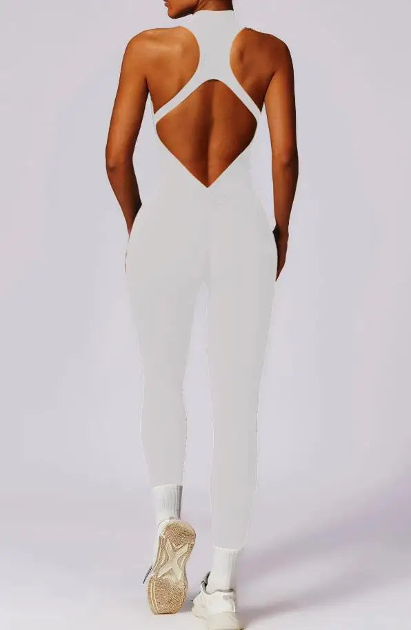 Women's Zip-Front Open-Back Workout Romper