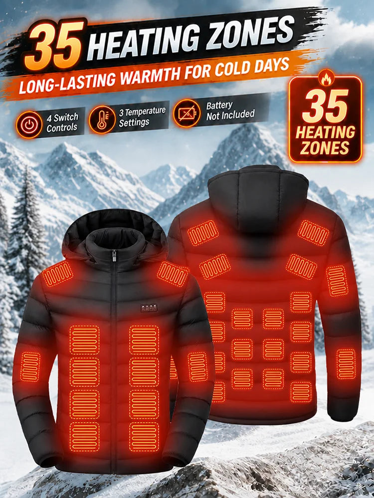 USB Heated Hooded Full Zip Long Sleeve Outdoor Jacket