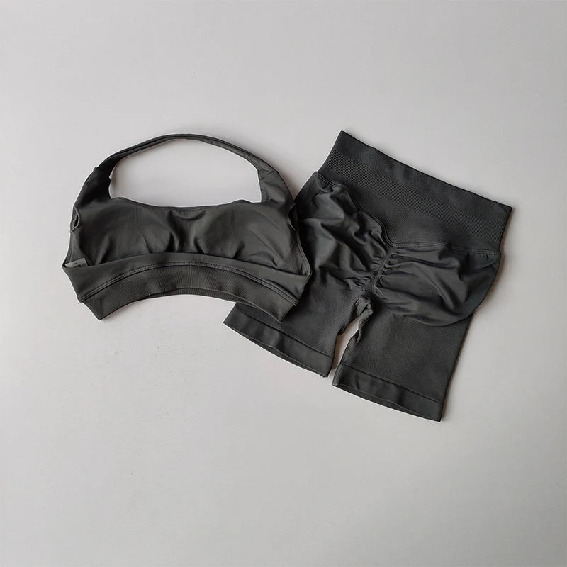 Women's Halter Sports Bra and Shorts Set