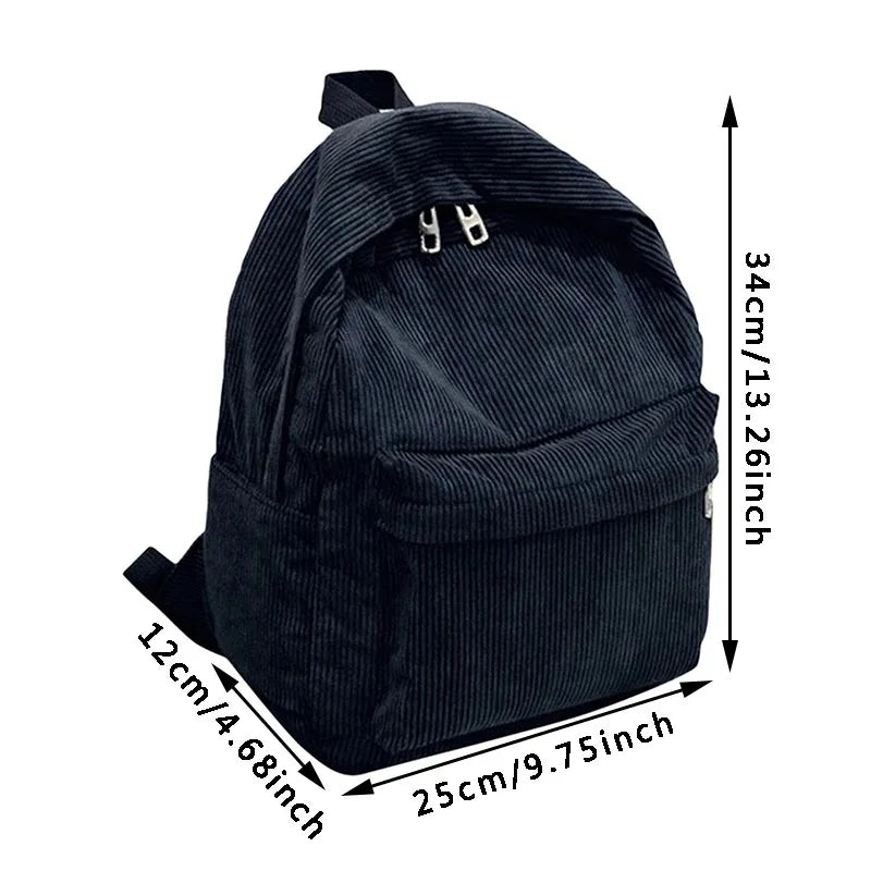 Casual Corduroy Backpack with Front Pocket and Twin Shoulder Carry Straps