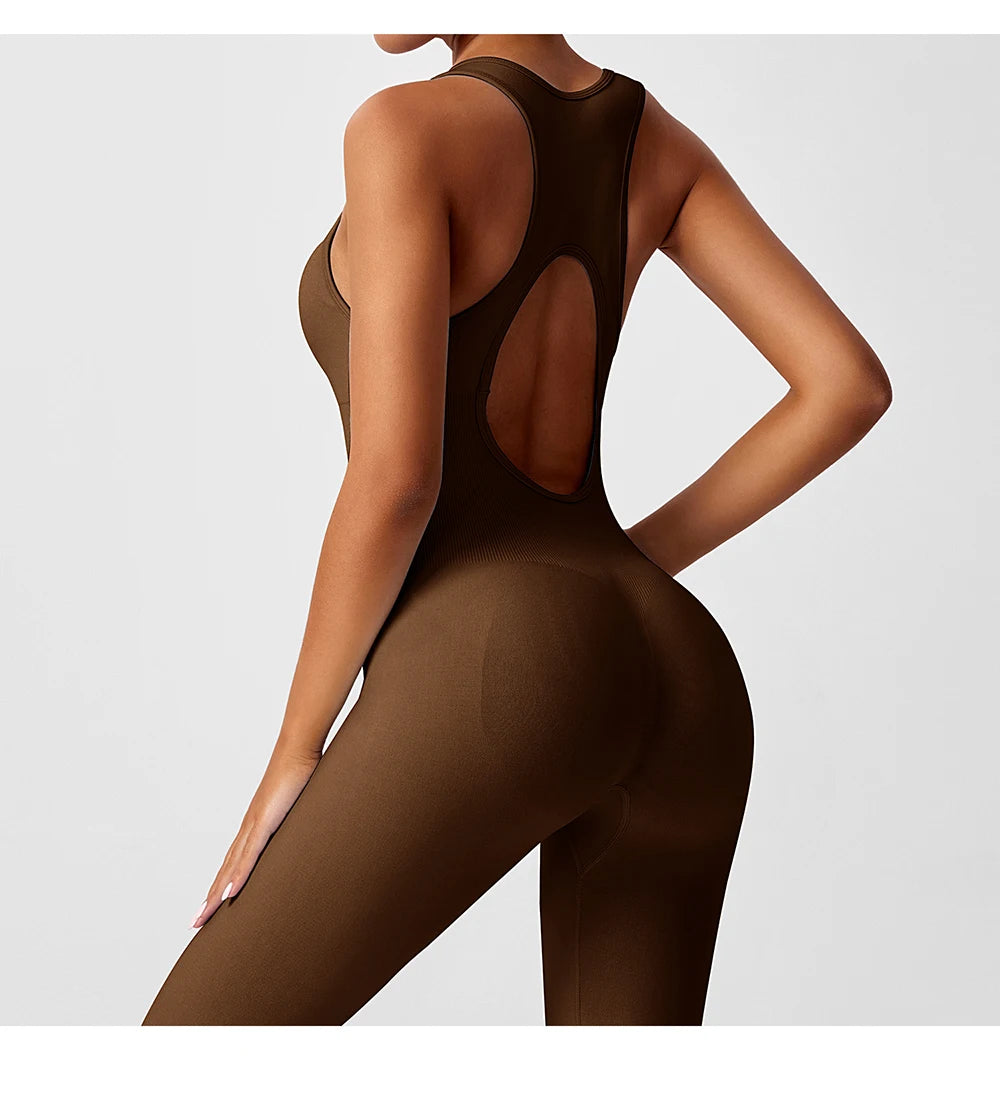 Women's Sleeveless Front Zip Cropped Leg Workout Jumpsuit