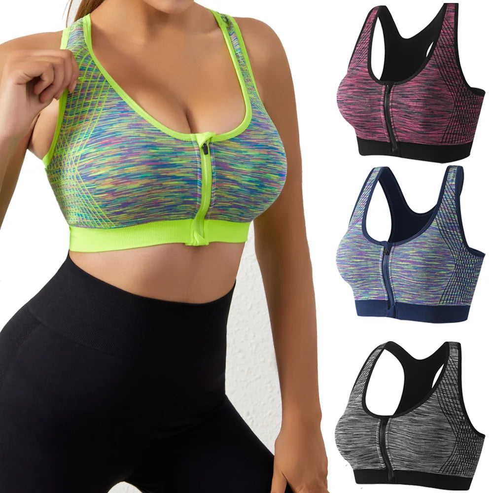 Women's Front Zip Racerback Space Dye Sports Bra