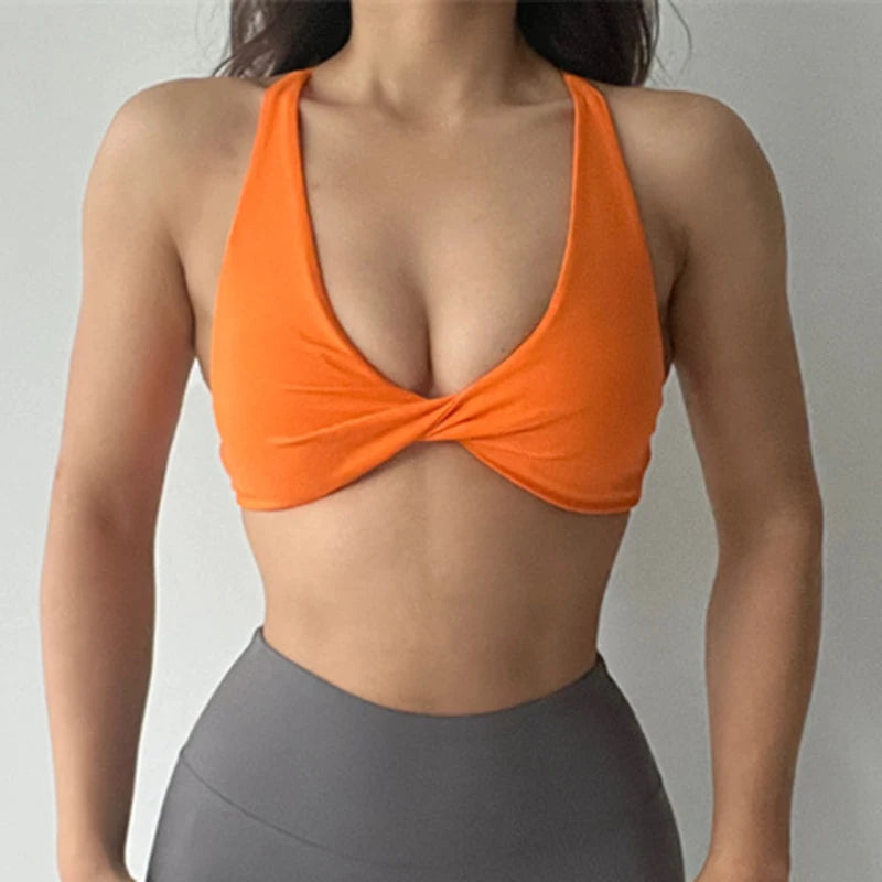 Women's V Neck Cross Back Sports Bra