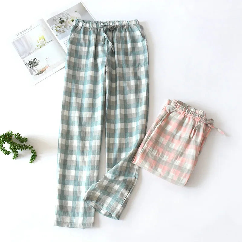 Plaid Drawstring Pajama Bottoms with Long and Short Styles