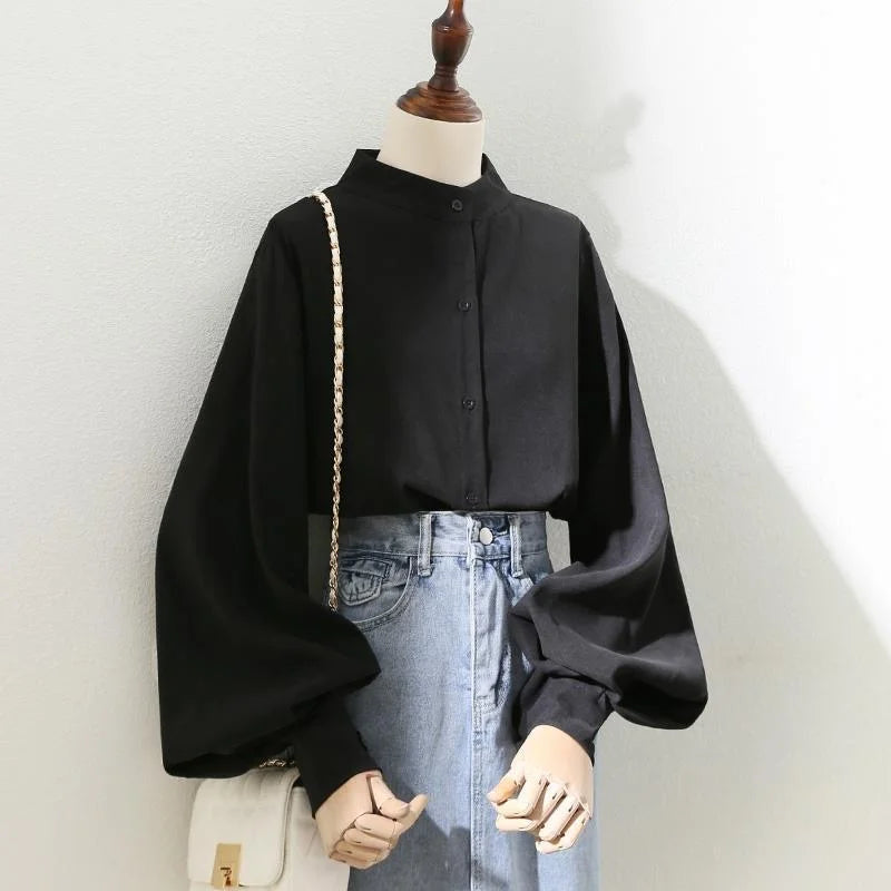 Women's Stand Collar Long Sleeve Blouse