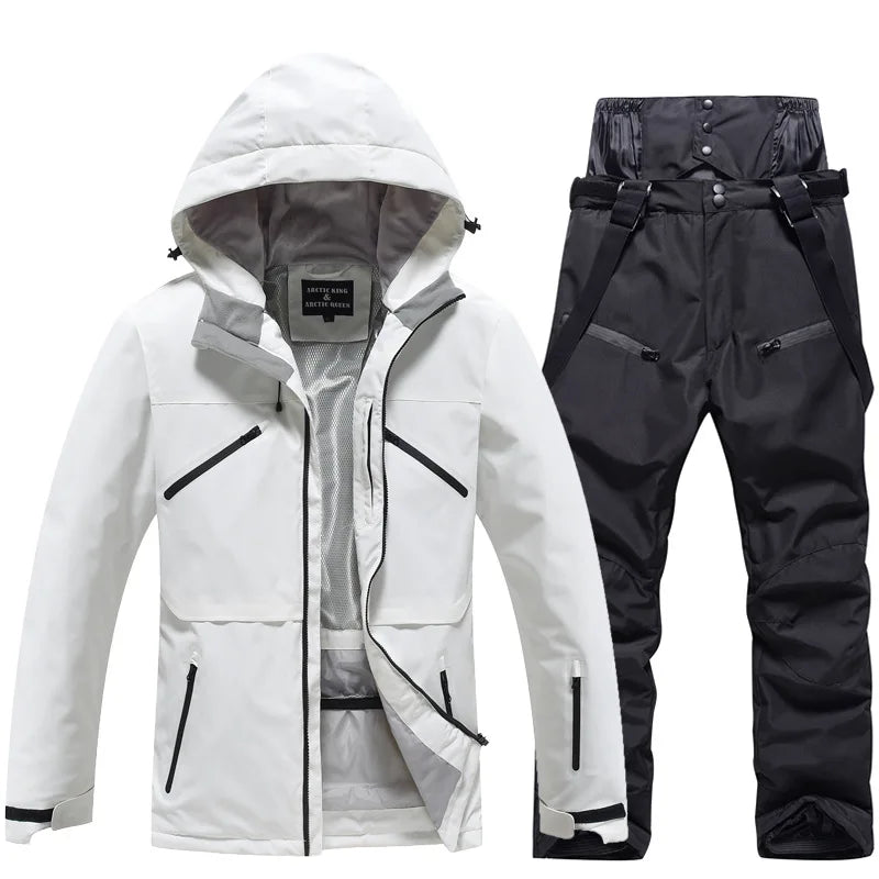 Hooded Ski Jacket and Pants Clothing Set with Style Options
