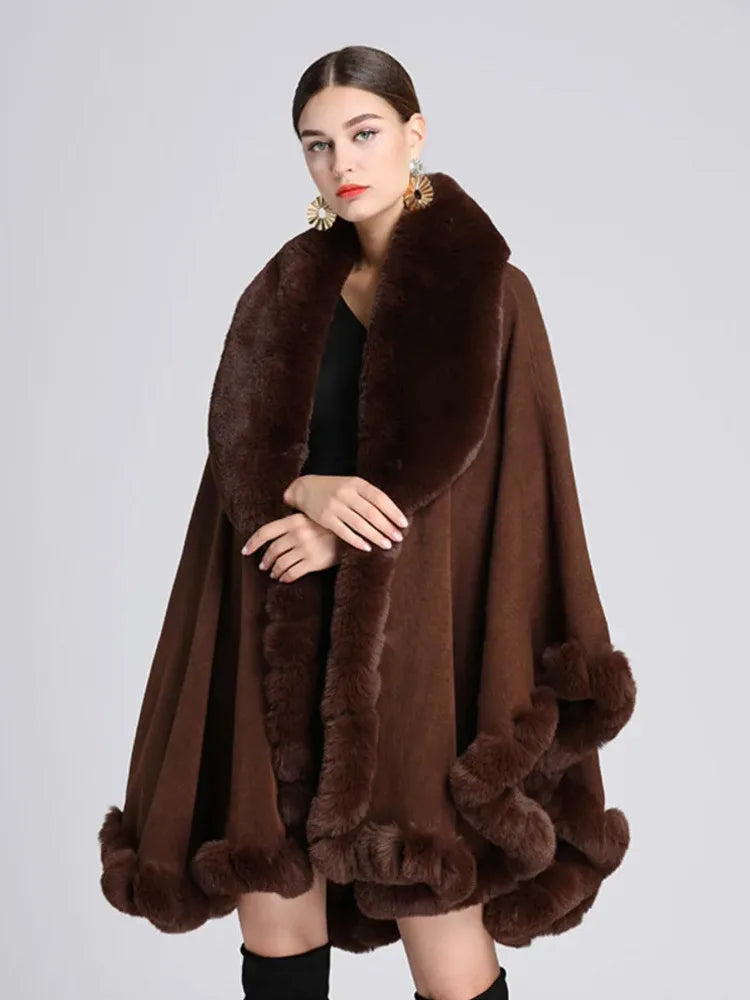 Plush Trim Open Front Cape for Layering over Outfits