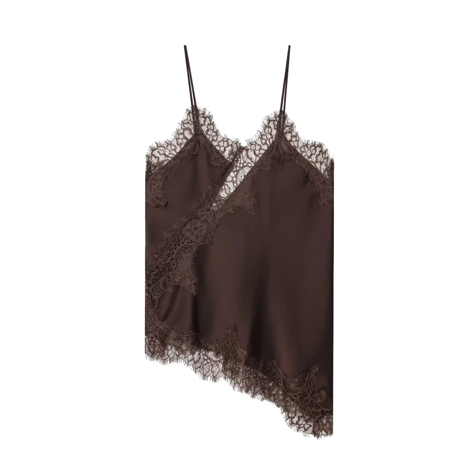 Women's Asymmetric Lace Trim Polyester Camisole with an Open Back