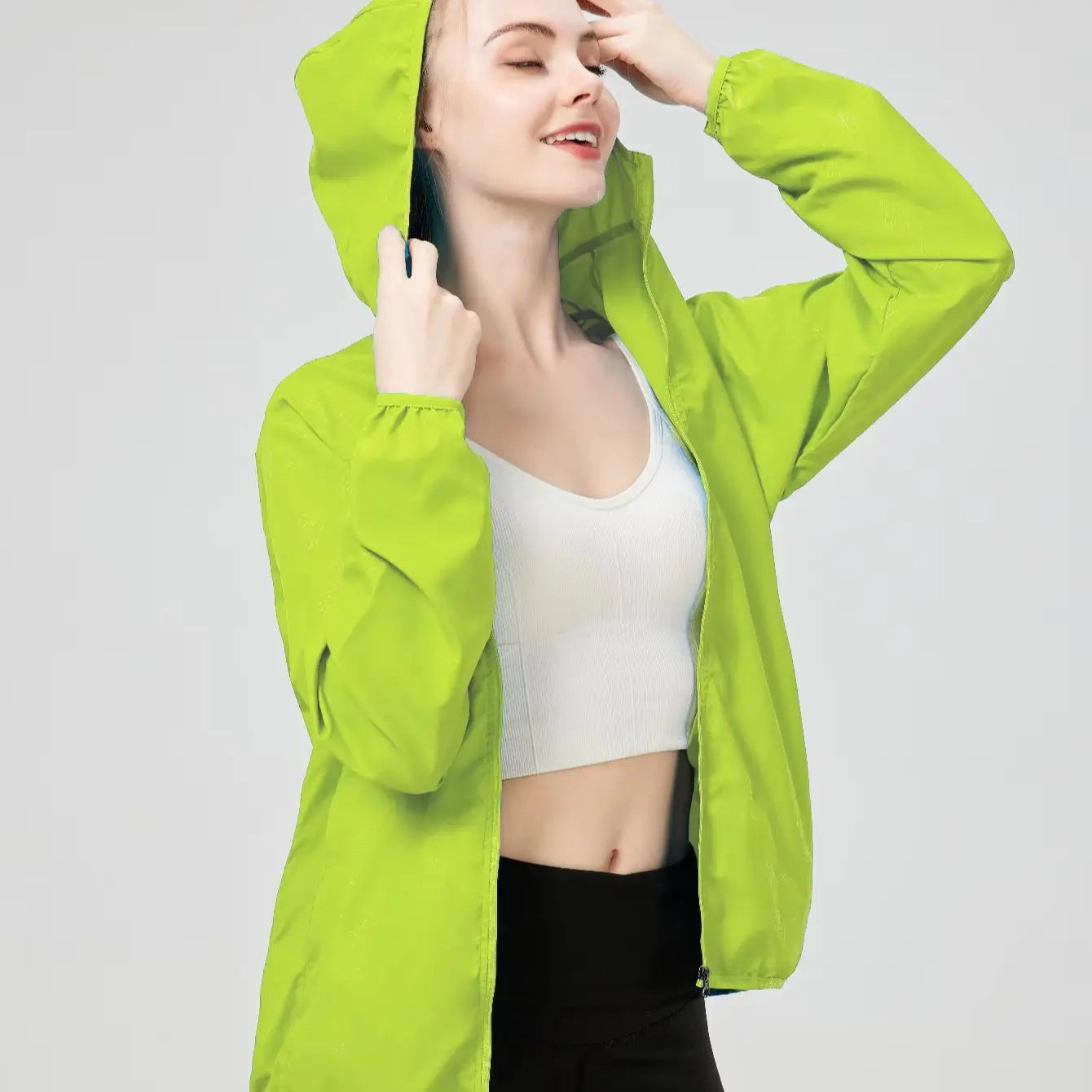 Hooded Long Sleeve Full Zip Outdoor Hiking Jacket with Pockets