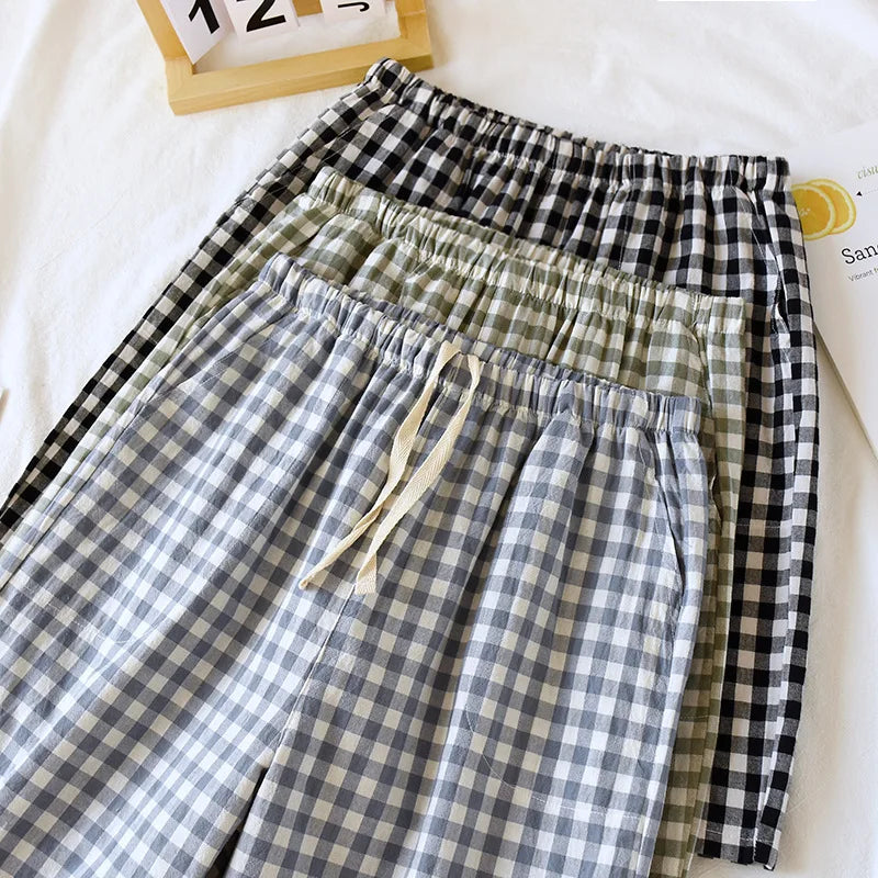Men's Plaid Drawstring Sleep Shorts for Home Wear