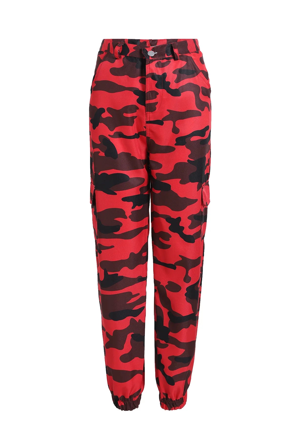 Women's Camouflage Cargo Joggers with Side Pockets and Elastic Cuffs