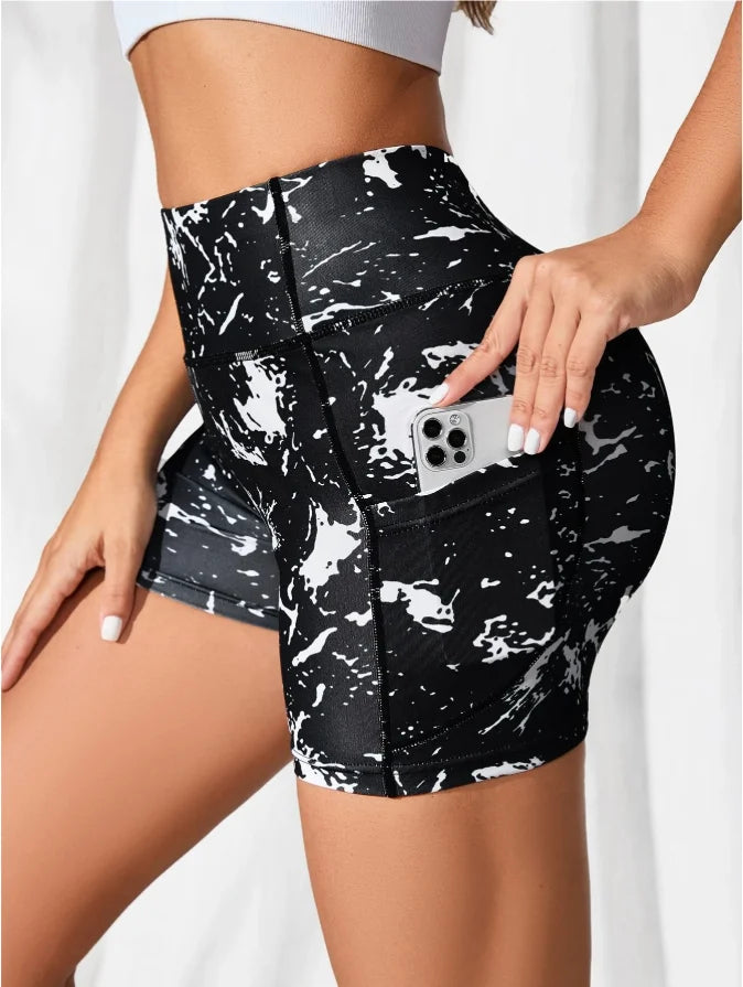 Women's High Waist Printed Yoga Shorts