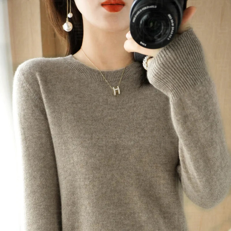 Women's Crew Neck Long Sleeve Sweater Casual Knit Layer
