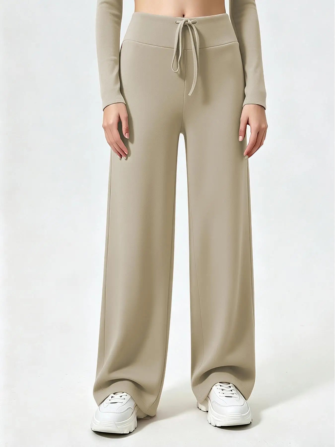Women's Drawstring Waist Nylon Blend Wide Leg Pants for Yoga and Pilates