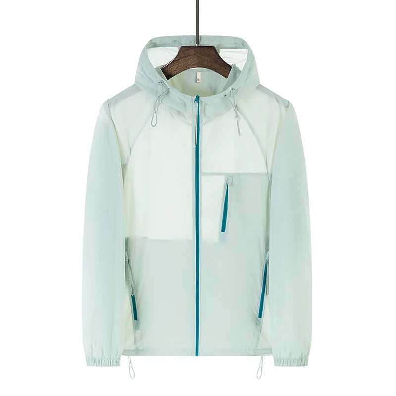 Hooded Long Sleeve Full Zip Outdoor Hiking Jacket with Pockets