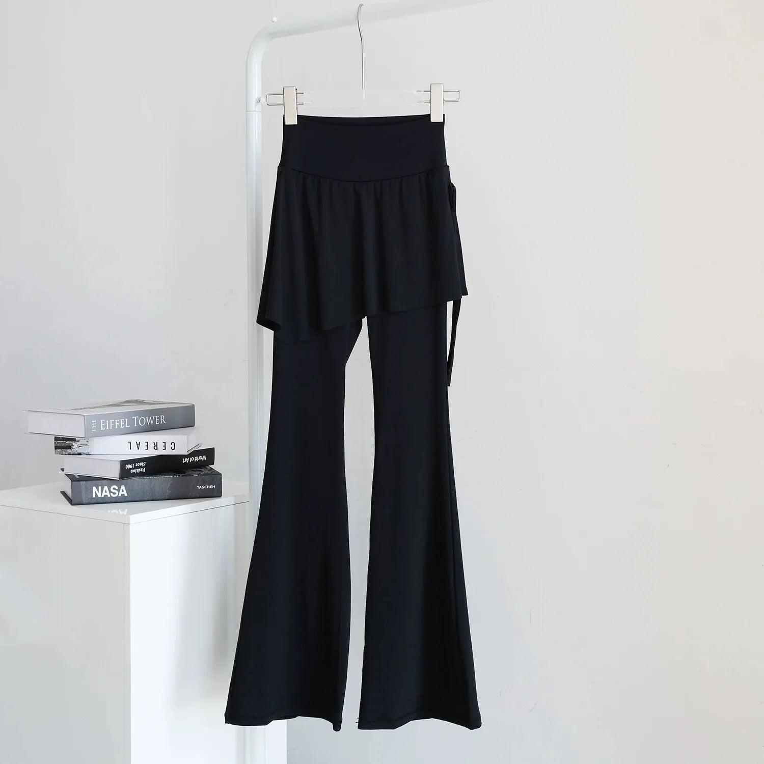 Women's Skirt Overlay Nylon Blend Flared Workout Pants with Side Tie Detail