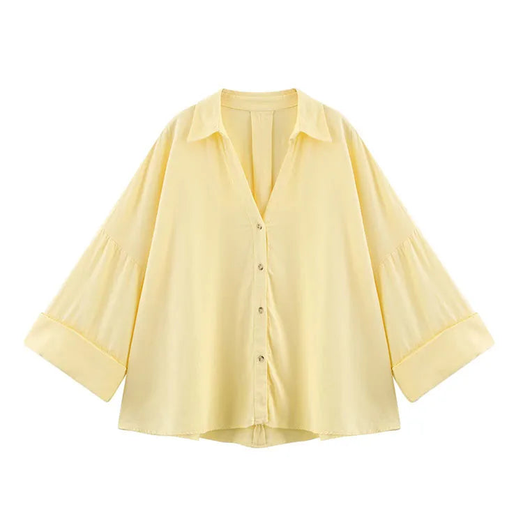 Women's Wide Sleeve Relaxed Button Front Shirt