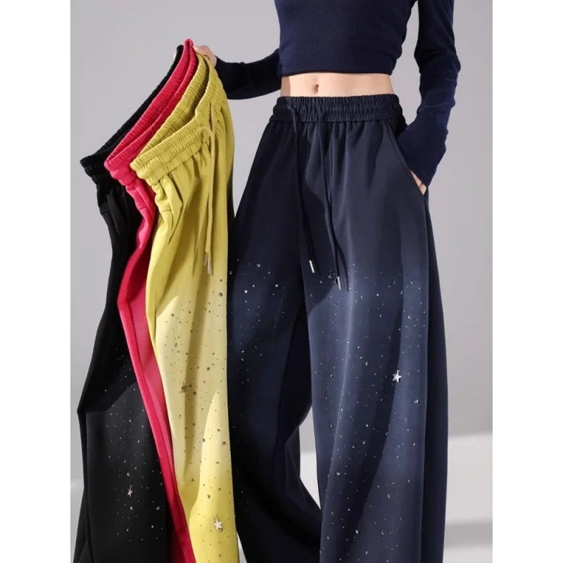 High Waist Gradient Color Wide Leg Casual Full Length Pants