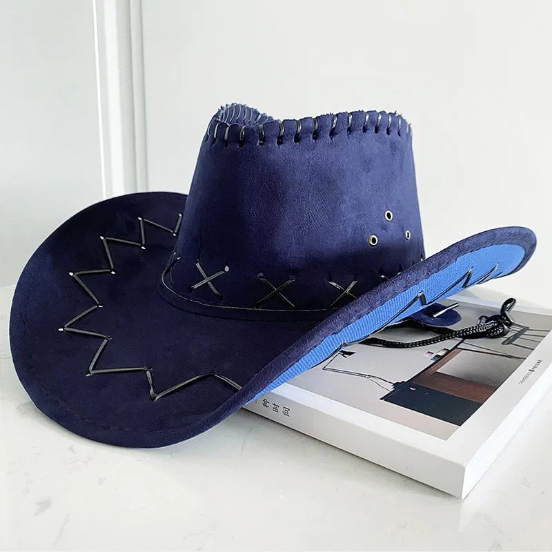 Wide Brim Cowboy Hat with Decorative Edge Stitching