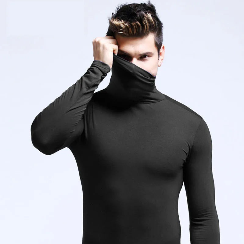 Men's Solid High-Neck Long-Sleeve Fitted Base-Layer Top