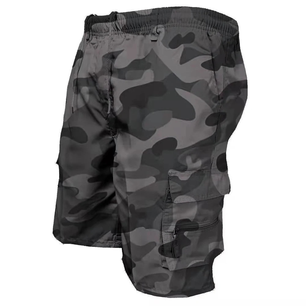 Men's Loose-Fit Cargo Shorts with Drawstring Waist and Multiple Pockets