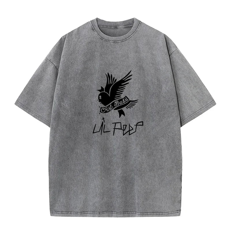 230G Cotton T-shirt Vintage Short Sleeve Lil Peep Cry Baby Y2K American Retro T Shirt Summer Hip Hop Harajuku Tees