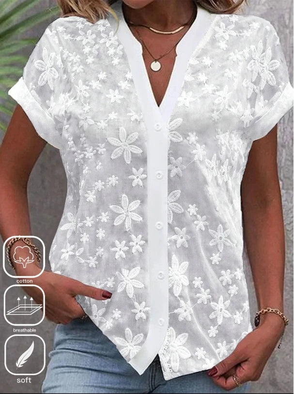 Women's Eyelet Short Sleeve Blouse