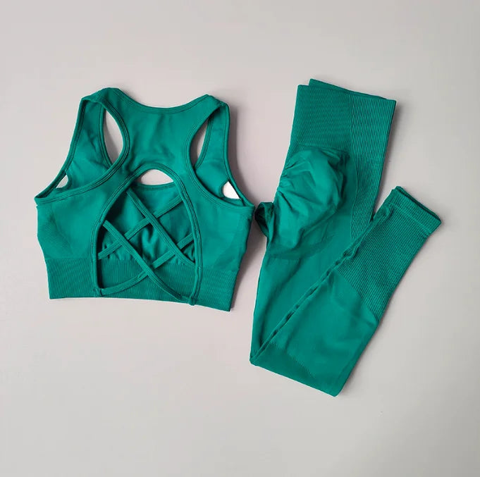 Women's Cross Back Bra And Leggings Yoga Set
