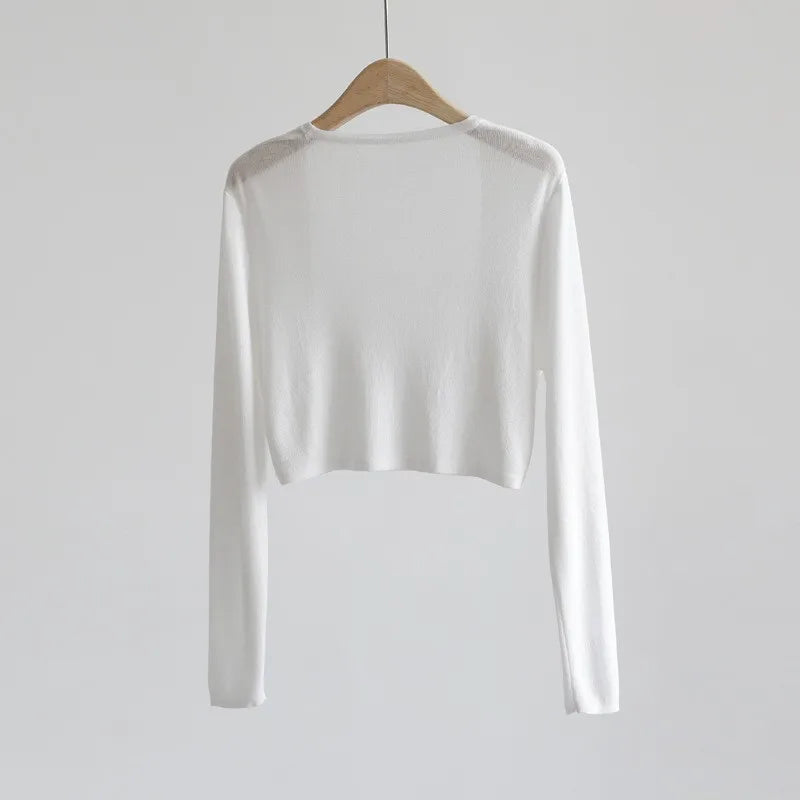 Women's Sheer Cropped Open Front Cardigan Casual Knit Layer