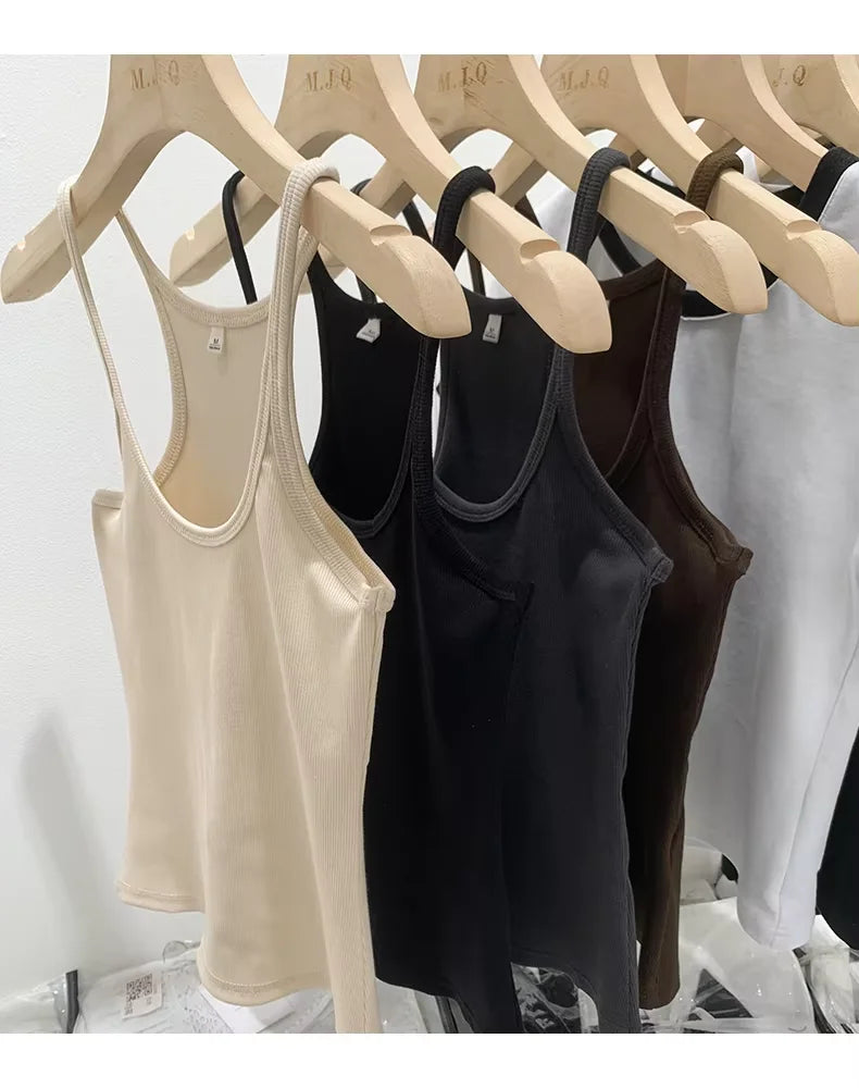 Women's Ribbed Tank Top with Round Neckline and a Sleeveless Design