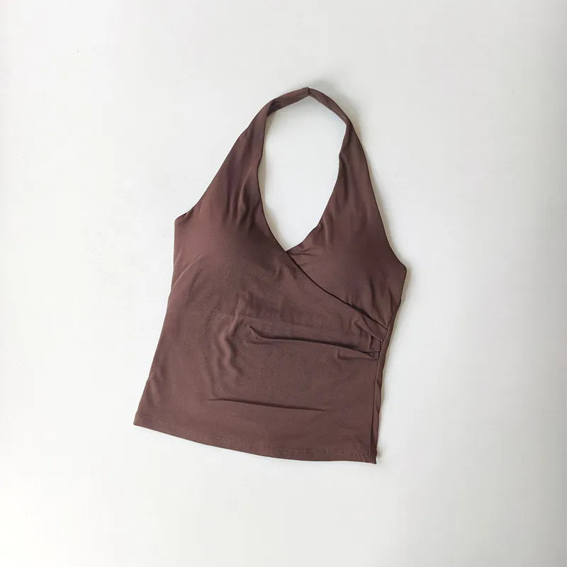 Women's Ruched Halter Neck Cropped Tank Top