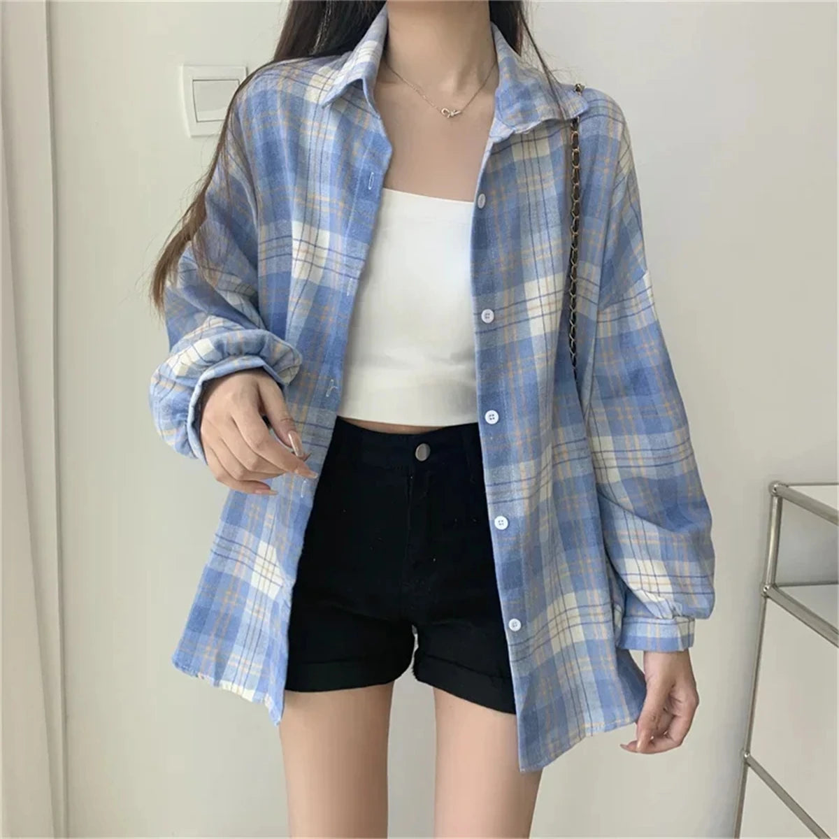 Women's Checked Collared Long Sleeve Shirt
