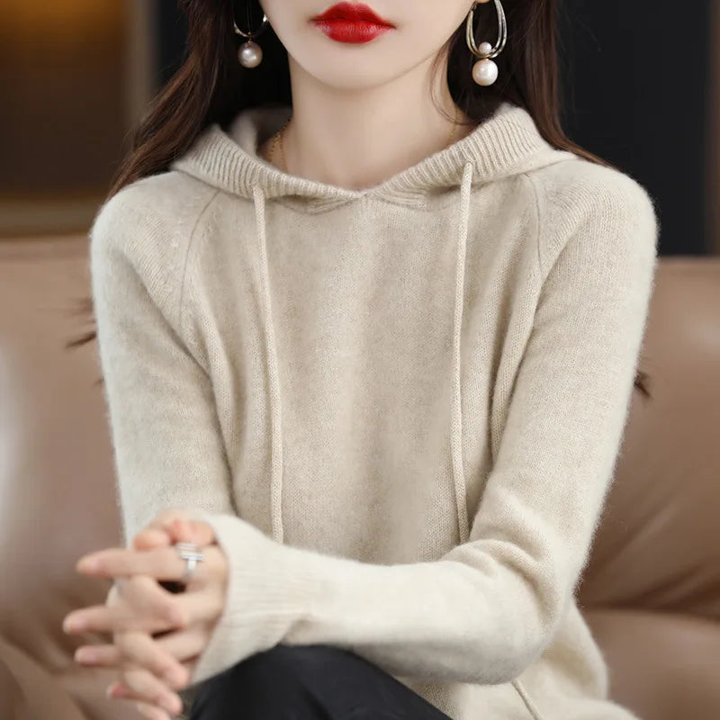 Hooded Long Sleeve Fine Knit Casual Pullover Sweater