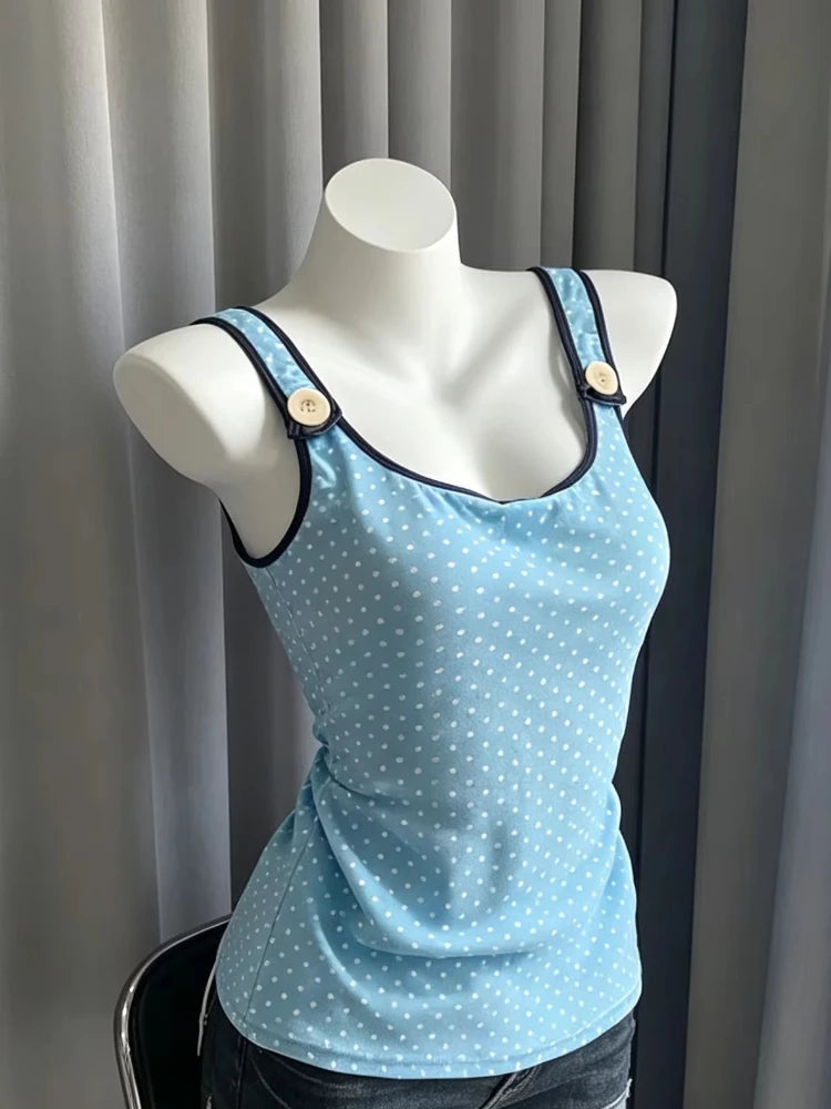 Women's Printed Lace Trim Camisole with Thin Straps and Fitted Shape