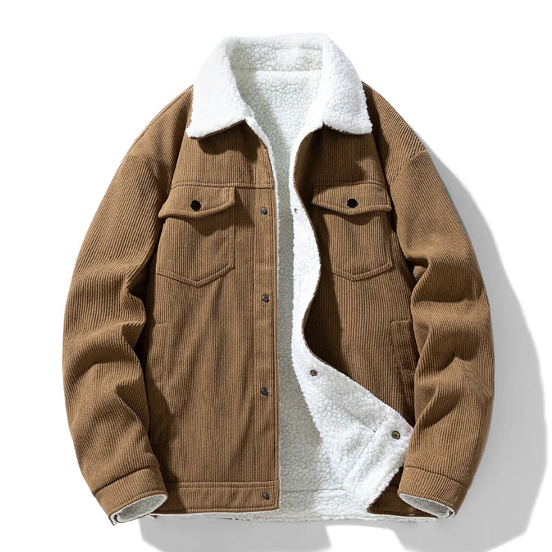 Men's Fleece Collar Corduroy Button Front Jacket