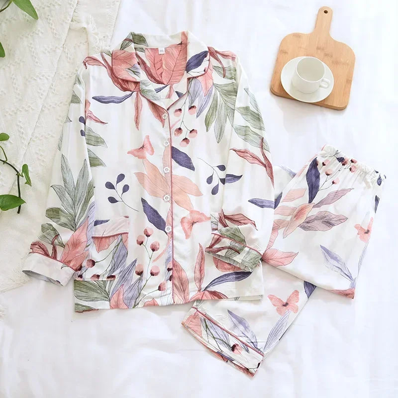 Women's Printed Button Front Pajama Set with Top and Pants