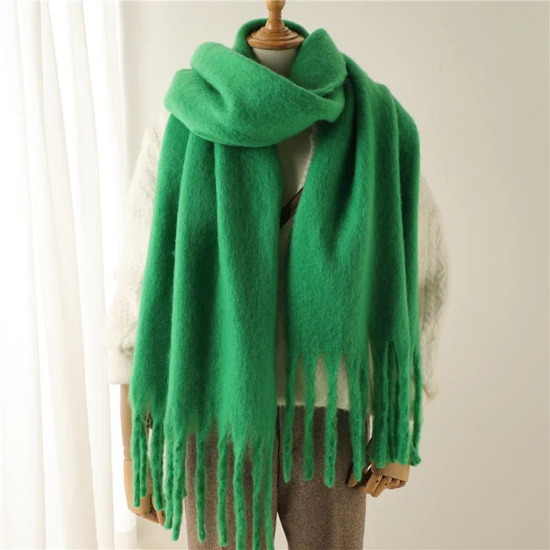 Solid Long Fringed Scarf for Draped Neck Styling
